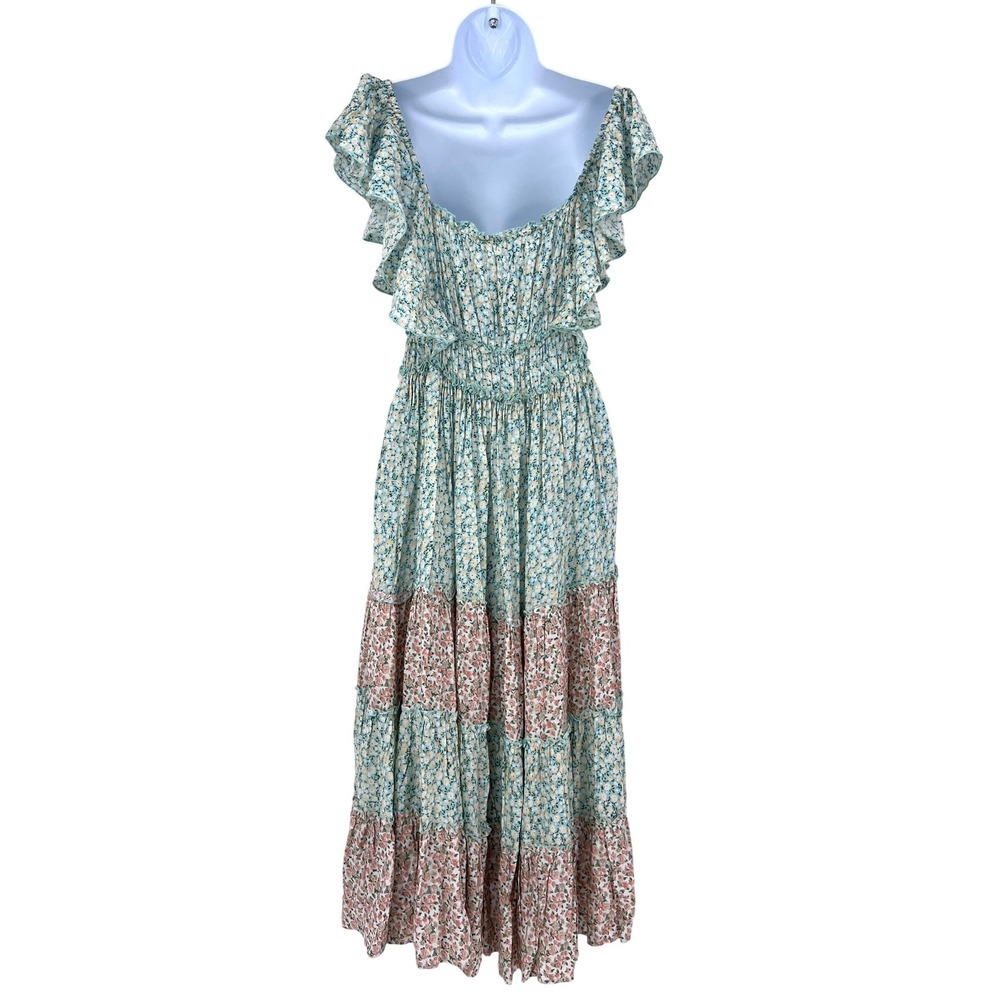 NWT Easel Los Angeles Floral Tiered Midi Dress Smocked Ruffle M cottagecore boho - Picture 7 of 9